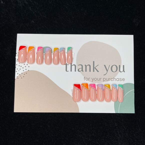 Multi Colorful Diamond Aesthetic Short Press On Nails Set| - Picture 8 of 13